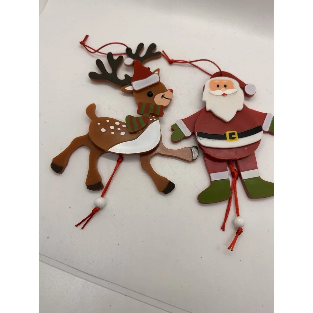Cute Santa & Reindeer‎ Christmas Ornaments Jointed Dangling Legs Set of 2